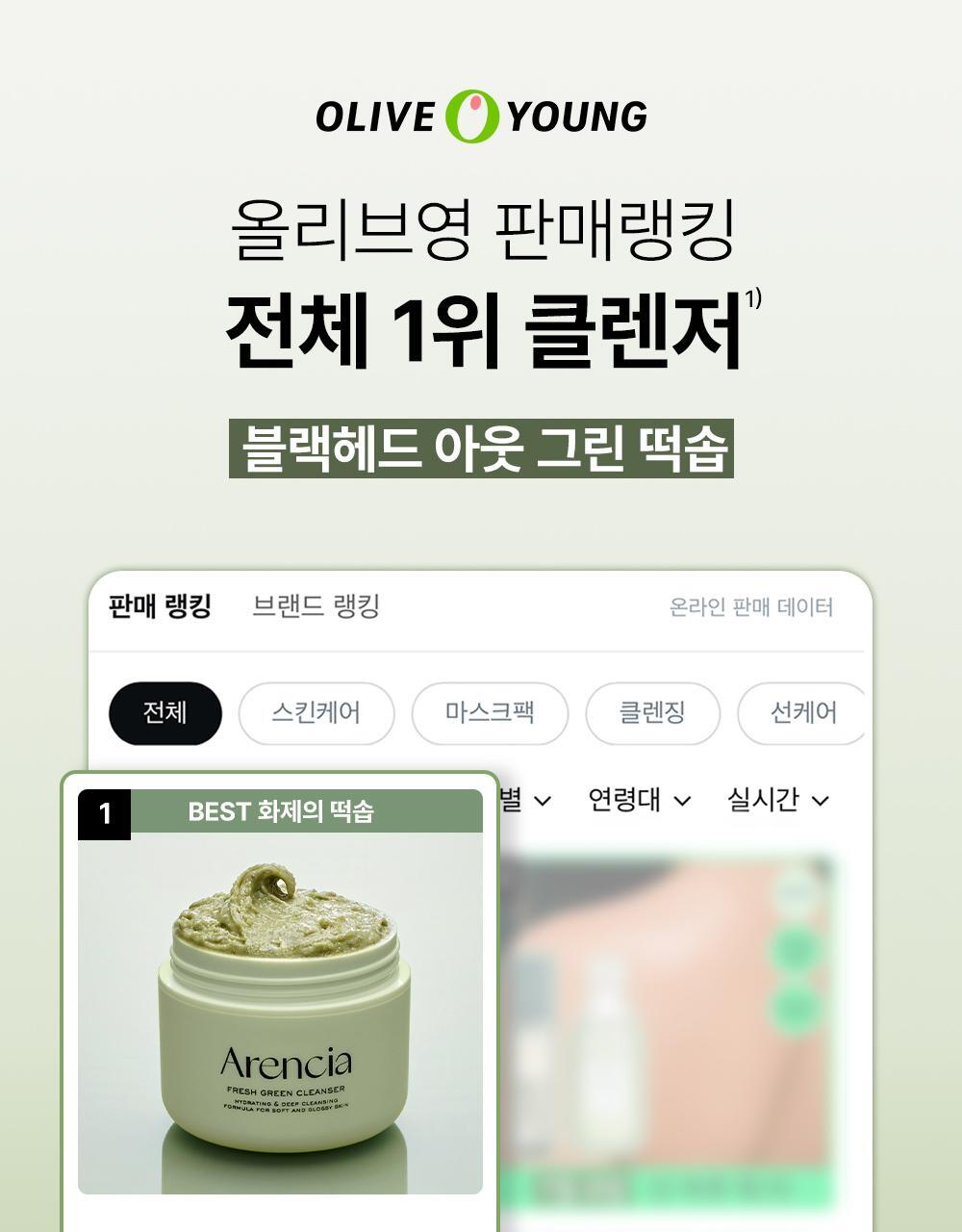 軟糯年糕潔面～韓國 Arencia Fresh Green Cleanser 天然綠茶金縷梅大米深清毛孔卸妝潔面膏 - 120g