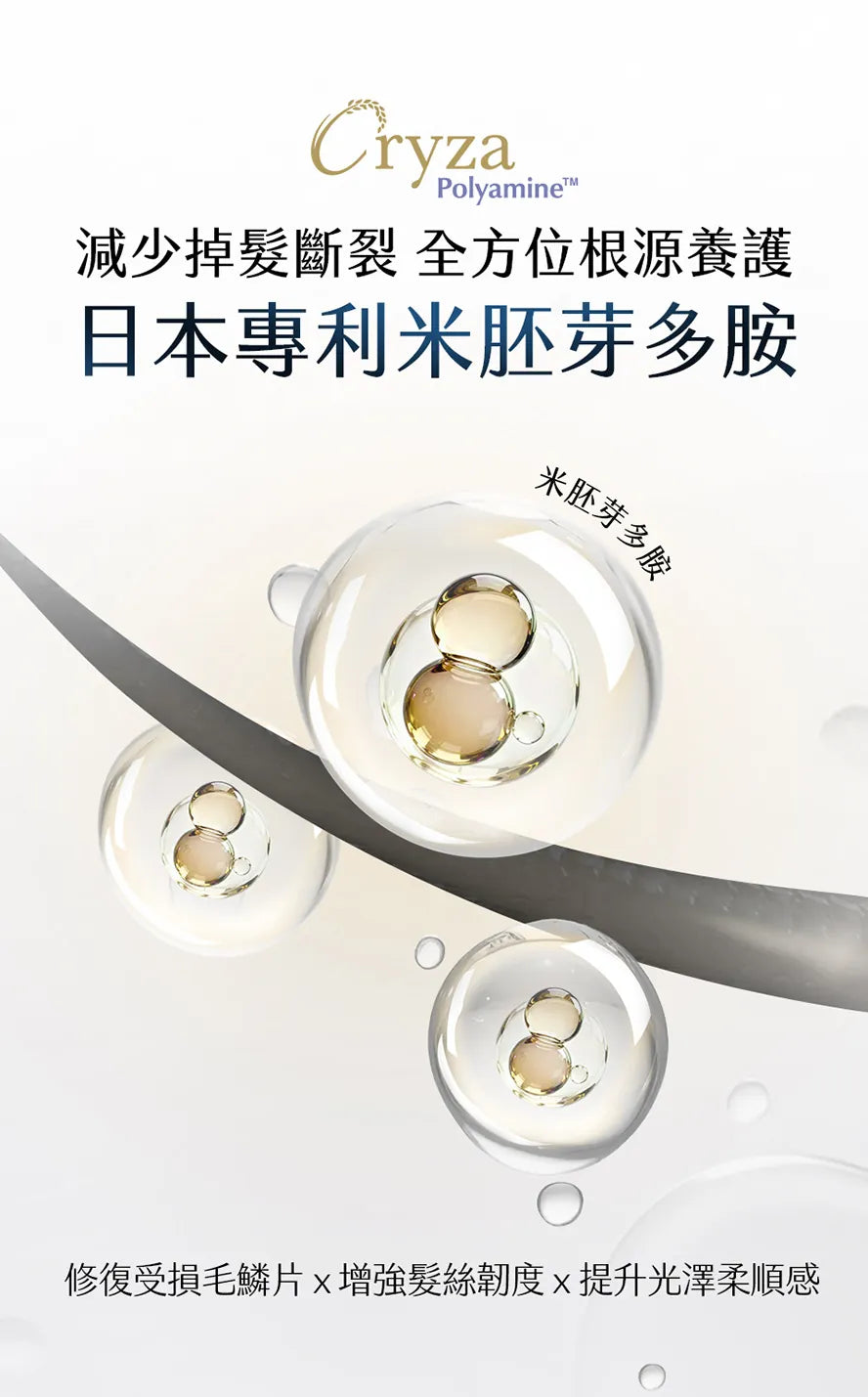 BHKs婕絲EX3含日本生髮專利米胚芽多胺,加強髮絲健康,幫助毛囊健康,深入髮絲重建修護受損的頭髮,減少掉髮,效果更優於咖啡因養髮.