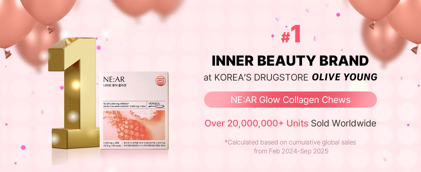 Korea’s No.1 inner beauty brand NEAR Glow Collagen Chews with over 20M units sold worldwide.