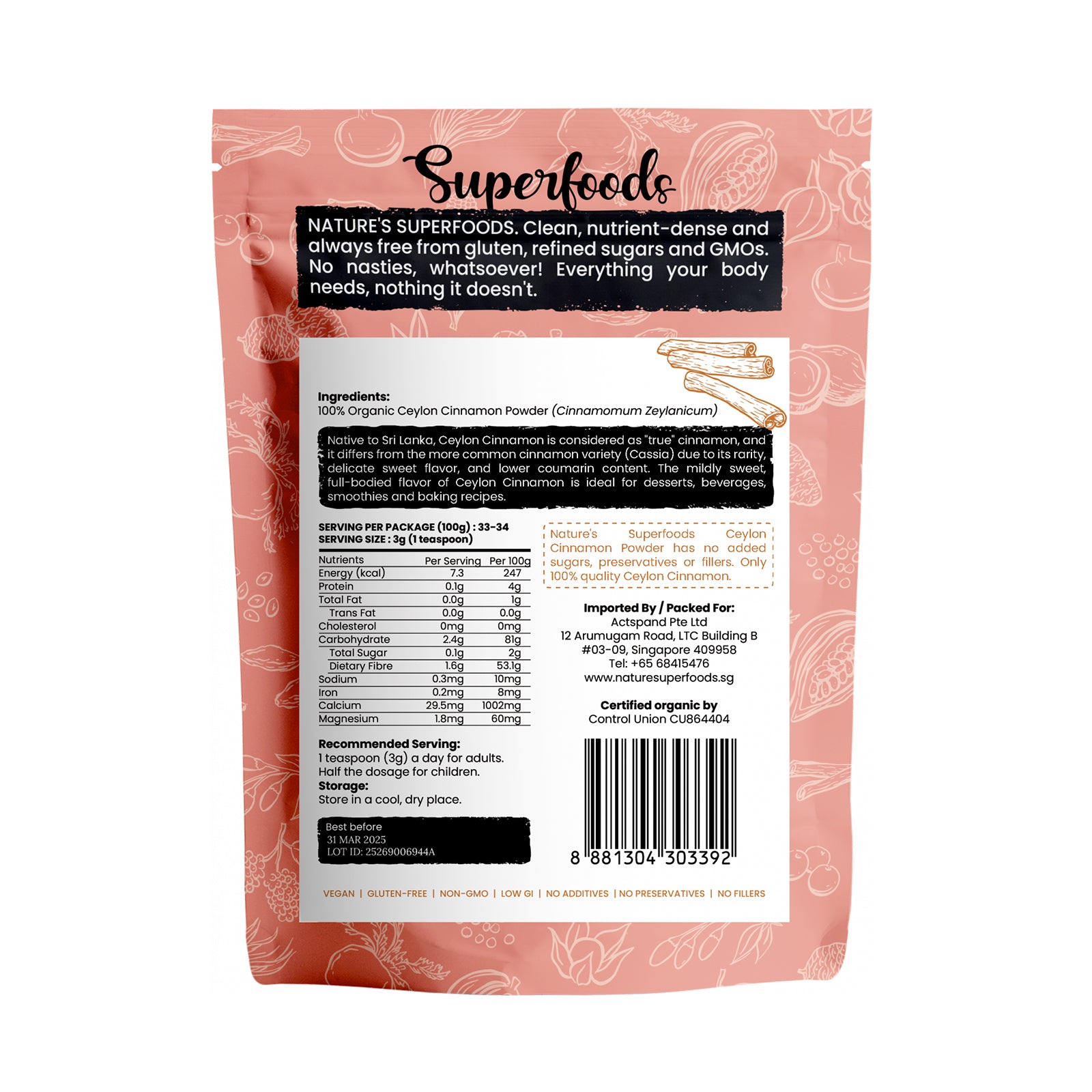 Nature's Superfoods | 有機錫蘭肉桂粉 100g - Beautitu.com