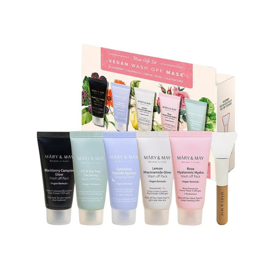 Mary & May 純素水洗式面膜迷你套裝30g*5件 (送矽膠面膜刷) - Beautitu.com