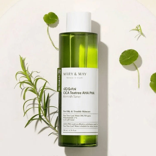 MARY & MAY 純素Cica 茶樹 AHA PHA 痘痘調理爽膚水 200ml - Beautitu.com